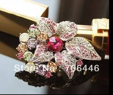 Rhodium Silver Plated Hot Pin Rhinestone Crystal Leaf and Flower Design Brooch 2024 - buy cheap