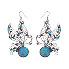 2017 moda retro bohemio Color plata largo hueco grande cristal mariposa gota pendientes para las mujeres declaración joyería 2024 - compra barato