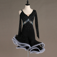 Vestido latino de baile latino para mujer, vestidos negros para fiesta, bailarina, cantante, artista, vestido negro 2024 - compra barato