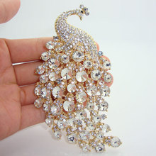 Fashion Party Brooch Pin Jewelry H-quality Peacock Animals Clear Rhinestone Crystal Classic Jewelry Brooch For Woman 2024 - buy cheap