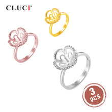 CLUCI 3pcs Silver 925 Flower Pearl Ring Mounting for Jewelry Making Women 925 Sterling Silver Adjustable Rings SR2102SB 2024 - buy cheap