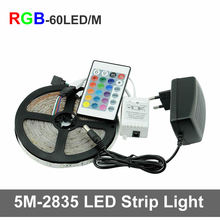 RGB Светодиодные ленты свет 5 м SMD 2835 3528 Водонепроницаемый гибкие светодиодные ленты Клейкие ленты лампа DC12V + ИК-пульт дистанционного управления, адаптеры питания 2A 2024 - купить недорого