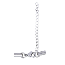 Stainless Steel Necklace Cord End Cylinder Silver Color With Lobster Clasp Extender Chain(fit 4mm Cord),3 Sets 2024 - buy cheap