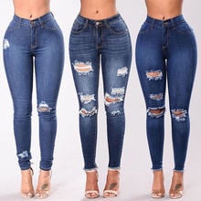 Fashion Casual Womens Ladies High Waisted Skinny Ripped Denim Pants Slim Pencil Jeans Trousers Blue 2024 - buy cheap