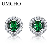 UMCHO Princess Stud Earrings Nano Emerald Gemstone 925 Sterling Silver Earrings For Women Classic Round Gemstone Fine Jewelry 2024 - compre barato