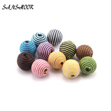 SANSHOOR 20mm Diameter Assorted Mixed Colors DIY Neon Spiral Crochet Wood Beads for Wooden Jewelry MXQ-004 100pcs/lot 2024 - buy cheap