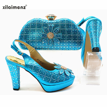 Sky Blue Italian Style Rhinestone Wonderful Sandals With Matching Bag Set High Quality Fashion Style Pumps Party Shoes And Bag 2024 - compre barato