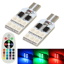 Luzes de apuramento para carro, 2 peças, t10 12smd rgb branco vermelho verde azul controle remoto w5w 194 led lâmpadas para carro 2024 - compre barato