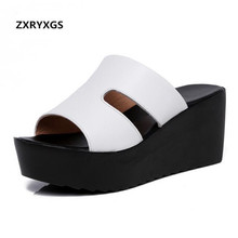 2021 New Summer Genuine Leather Shoes Fashion Sandals Woman Shoes Comfort Wedges Sandals Non-slip Platform Shoes Women Slippers 2024 - buy cheap