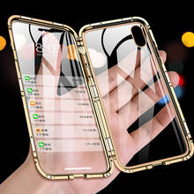 360 Полный Магнитный чехол для iPhone 11 11 Pro MAX, металлический бампер, стеклянный чехол для телефона iPhone SE2 XS XR 8 7 6 Plus, роскошный чехол 2024 - купить недорого