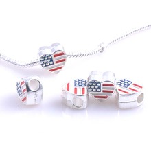 13x12MM 10 Uds plata US bandera espaciadores pulseras de dijes con encaje de cuentas joyería hecha a mano DIY DK-050 2024 - compra barato