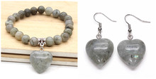 Kraft-beads Romantic Style Silver Plated Love Heart Labradorite Stone Drop Earrings Stretchy Bracelet Temperament Jewelry Set 2024 - buy cheap