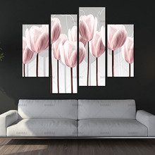 Banmu imagem de parede impressa em 4 peças, arte em tela verde rosa para decoração da sala de estar, imagem modular sem moldura 2024 - compre barato