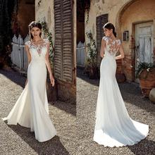 2019 New Wedding Dresses Illusion Jewel Neck Capped Sleeve Lace Appliques Garden Bridal Gowns Sweep Train Mermaid Wedding Dress 2024 - buy cheap