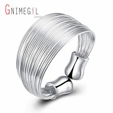 GNIMEGIL Opening Finger Line Silver Plated Ring For Women Wedding Engagement Bridal Fashion Classic Party Jewelry Gift Wholesale 2024 - buy cheap