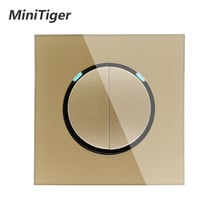 Minitiger-Panel de cristal dorado, interruptor de luz de pared con indicador LED, 2 entradas, 1 vía, clic aleatorio 2024 - compra barato