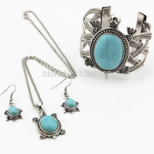 Conjunto de collar y pendientes de plata tibetana para mujer, brazalete con diseño de tortuga marina, estilo Retro, ideal para regalo, YZ15 2024 - compra barato