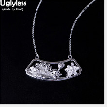 Uglyless-gargantilla de loto hecha a mano para mujer, collar de Medalla de Plata de Ley 925 auténtica Vintage étnica, colgante de hoja, 100% Cuadrado hueco 2024 - compra barato