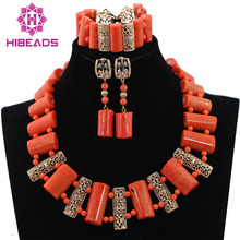 Conjunto de collar de resina de Coral africano, nuevo conjunto de collar y pendientes para boda de Nigeria, envío gratis CNR550 2024 - compra barato