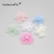 Lucia crafts 12pcs 50mm Snow Yarn Flower With Rhineston Bowknots Headwear DIY Hairpins Garment Sewing Accessory B0812 2024 - buy cheap
