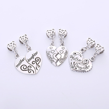 Vintage Silver Mother & Daughter Beads Charms fit Pandora Handmade DIY Classic Fashion Accessories Charms for Jewelry Making 2024 - buy cheap