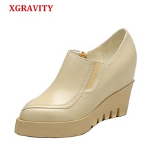 XGRAVITY Spring Sexy Genuine Leather Lady High Heel Dress Wedges Design Pointed Toe Woman High Heels Ladies Platform Shoes A067 2024 - buy cheap