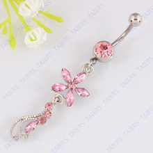 Pink Flower Navel ring body piercing jewelry Retail belly ring 14G 316L surgical steel bar TAIERS free shipping 2024 - buy cheap
