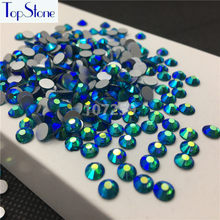 Круглые стеклянные стразы AB с голубым цирконием, цветные, с плоским основанием, для дизайна ногтей, 3D камни, Стразы без горячей фиксации 2024 - купить недорого