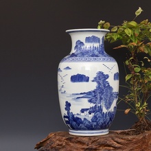 Coleção de porcelana antiga de paisagem, vaso de porcelana antigo pintado à mão azul e branco de qing kangxi 2024 - compre barato