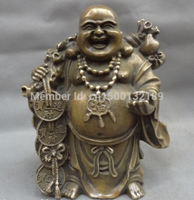 Xd 0018 china bronze budista yuanbao moeda fu bolsa feliz estátua de buda maitreya risonha 2024 - compre barato