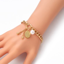 2018 aço inoxidável oval jesus pérola borla pingente pulseira de ligação de ouro corrente de jóias pulseira para presente feminino pulseras 2024 - compre barato