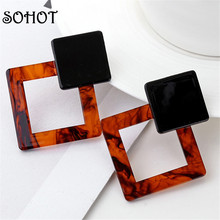 SOHOT New Tide Geometric Square OL Style Women Creatived Hollow Drop Earrings Acetic Acid For Christmas Day Jewelry Accessories 2024 - buy cheap