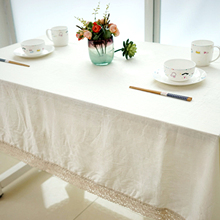 Solid Color Linen Cotton Rectangle Tablecloth Lace Hem Splice Dining Table Cover Washable For Home Wedding Banquet Party Supply 2024 - buy cheap