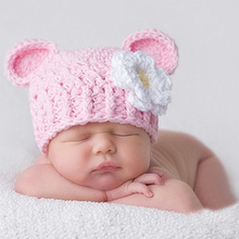 New born props pink toddler beanie with floral baby photography props newborn photo shooting fotografie infant crochet hat cap 2024 - buy cheap
