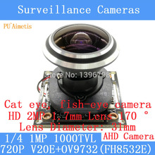 Câmera de vigilância pu'aimetis 1/4 ahd, modul 1mp 720p ahd 4 em 1, ângulo amplo de 360 graus, olho de peixe, panorâmica, câmera de vigilância infravermelha 2024 - compre barato