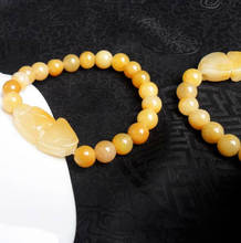 Natural yellow jade PIXIU  bracelets Beads refill Gem Stone Lucky Stretch Elastic Bracelet Fashion Jewelry 2024 - buy cheap