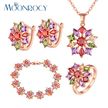 Moonrocy frete grátis joias da moda cor ouro rosa colar de cristal cz brincos e pulseira conjunto de joias para mulheres 2024 - compre barato