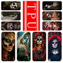 Soft TPU Case For iPhone 13 12 Mini 11 Pro XS Max XR X 8 7 6 Plus SE 2020 S Cover Catrinas and skull 2020 2024 - buy cheap