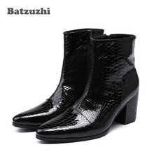 Batzuzhi 7CM High Heels Men Boots Pointed Toe Black Leather Boots Men Handsome Ankle Boots for Men Wedding & Party, Size 38-46 2024 - buy cheap