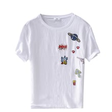 Camisa masculina de manga curta bordada, camiseta de marca casual branca de algodão e linho, tops para homens 2024 - compre barato