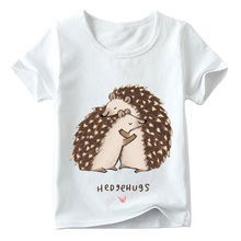 Children Hedgehog Hug/kiss Cartoon Design T Shirt Boys/girls Summer Short Sleeve Tops Kids Soft White T-shirt,ooo2121 2024 - buy cheap