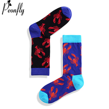 PEONFLY Personality Printing red Little Lobster Happy fashion Cotton Socks Women Hip Hop streetwear Skate Socks Autumn Winter 2024 - buy cheap