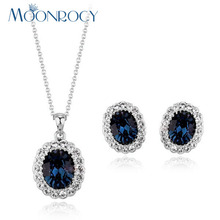 MOONROCY Free Shipping fashion crystal necklace and earrings set Blue Crystal Jewelry Set wholesale for Women Gift 2024 - buy cheap