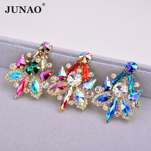 JUNAO 2pc 40*55mm Sewing Colorful AB Glass Flower Rhinestone Flatback Crystal Applique Sew On Strass Decoration Stones for DIY 2024 - buy cheap