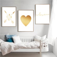 Unframe Nordic Minimalist Cartoon Love Pattern Gold Home Decor Painting Poster Canvas Painting Space Wall Art For Living Room 2024 - buy cheap