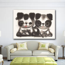 Большой Wall Art живописи тушью две собаки картина маслом для Гостиная картина маслом для домашнего декора на холсте Настенная картина без рамы 2024 - купить недорого