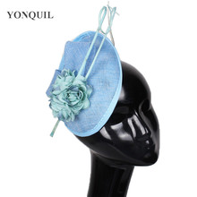 Imitação de chapéus fascinator sinamay azul claro, chapéus coquetel, chapéus de casamento, chapéu de igreja, acessórios de cabelo, recém-chegado 2024 - compre barato