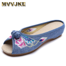 MVVJKE-Zapatillas bordadas para mujer, zapatos de verano, de lona china, sandalias con flores de BeiJing antiguas, suaves, talla 35-41E221 2024 - compra barato