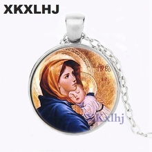 Virgin Mary with Children Pendant Necklace Glass Print Jewelry Mother's Baby Jesus Christ Christian Catholic Religion Madonna 2024 - buy cheap