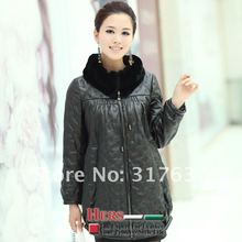 Free Shipping!2014 New Ladies's Leather Trench Coat,Women's Sheepskin Leather Long Coat,Winter Coat With Rabbit Fur Collar#11306 2024 - buy cheap